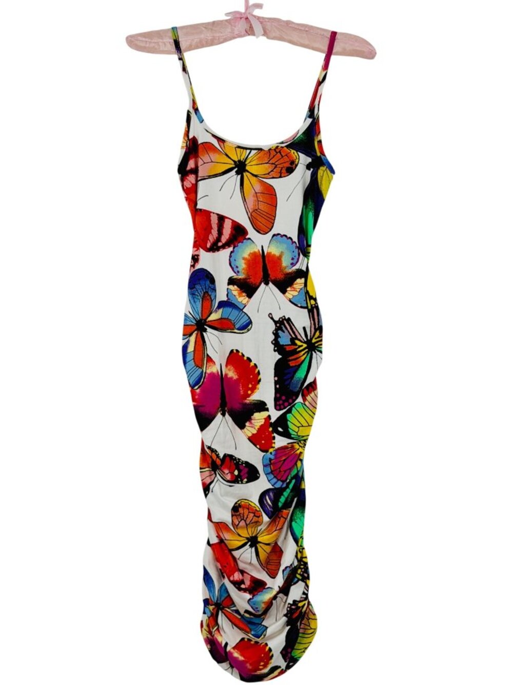 Mad Rag Ruched Bodycon Butterfly Midi Dress S | 90s Indie Sleaze Cyber Y2K Bratz